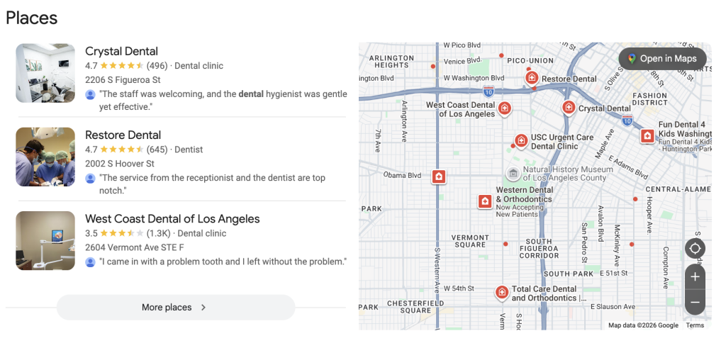 good reviews examples for dental clinic local SEO