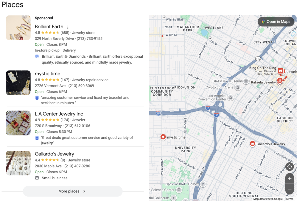 local jewelry shop review examples local SEO 