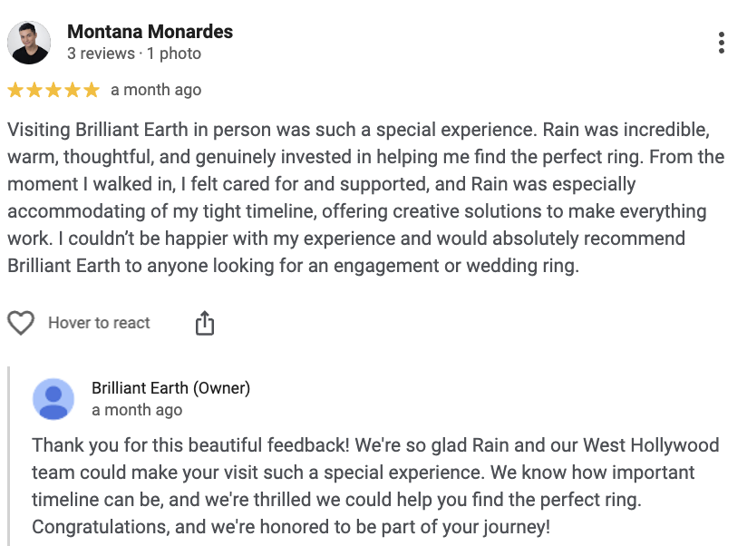 local jewelry shop review examples