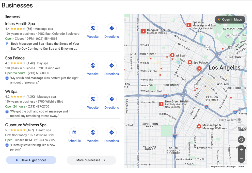 local massage spa review examples seo